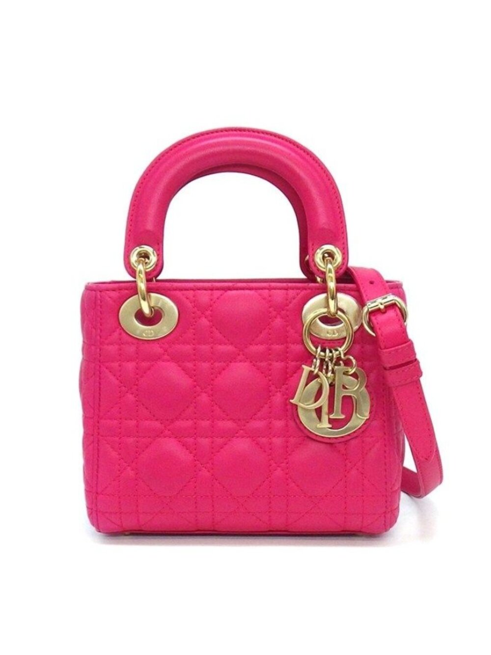 Dior Handle Shoulder Bag Lady Dior Mini Pink Cannage Lambskin Gold